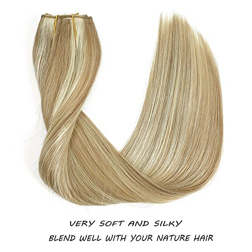 Star Show Wire Hair Extension Human Hair For Women Ash Blonde 16# with Bleach Blonde 613# Natural Straight Hair One Piece for Full Head (16 inch, Highlight Color #16/613)