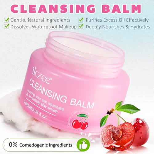 Cleansing Balm Makeup Remover - 3.38 Oz Cherry Scented Moisturizing Hydrating Deep Nourishing Travel-friendly Smooth Face Cleanser Makeup Remover Clear Cleansing Balm for All Skin Types