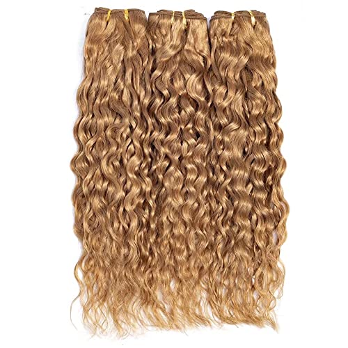 FEEL ME Brazilian Water Wave Hair 3 Bundles (18, 20, 22 inches) #27 Honey Blonde Brazilian Human Hair Weaves 8A Mink Unprocessed Virgin Water Wave Hair Extensions
