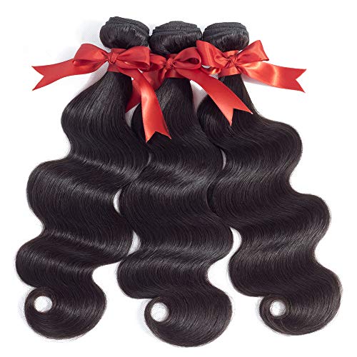 Hair 8A Unprocessed Brazilian Body Wave Bundles with Closure (20 22 24+18closure,Natural Black) Virgin Brazilian Hair Bundles Weave with Lace Closure Free Part