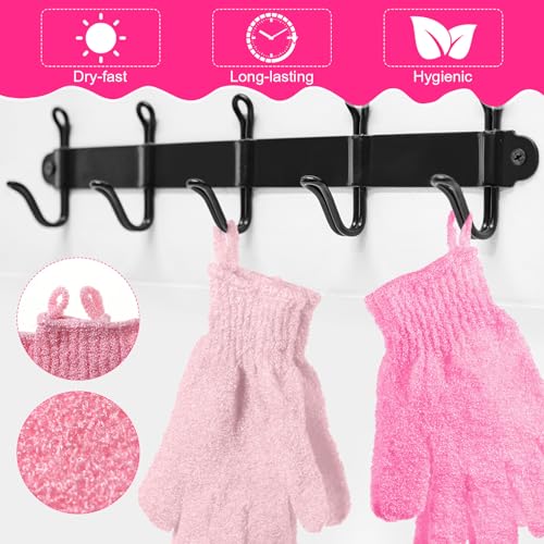 Cuffbow 90 Pcs 45 Pairs Exfoliating Double Sided Bath Gloves with Hanging Loop Colorful Body Shower Gloves for Men Women Beauty Spa Massage Shower Clean Skin Bathing Scrubber Accessories(Pink)