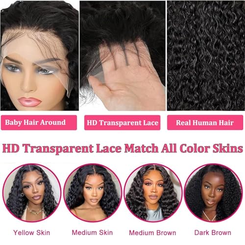 13x6 Deep Wave Lace Front Wigs Human Hair Curly Human Hair Wig for Women HD Deep Curly Lace Frontal Wigs Glueless Human Hair Pre Plucked with Baby Hair Natural Color (22 Inch-12A)