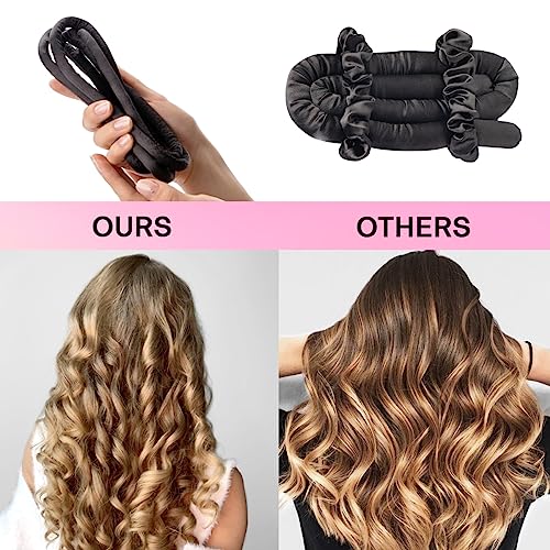 Lanzhire No Heat Overnight Curling Headband for Long and Short Hair - Thin Heatless Curlers to Sleep In (Black)