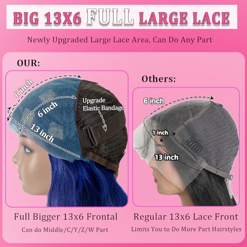 28 Inch Blue Wig Human Hair 13X6 Body Wave Lace Front Wigs Human Hair Blue Glueless Wear and Go Hd Full Lace Frontal Wig for Women 180% Density