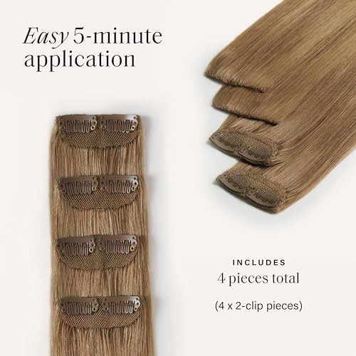 Luxy 100% Remy Human Hair ? Scalp Hair Fill-Ins - Clip-Ins for Scalp & Part Line Coverage - Natural Coverage for Thinning Areas, Lightweight Mesh Bands 30 grams 12" Bronde Balayage Scalp