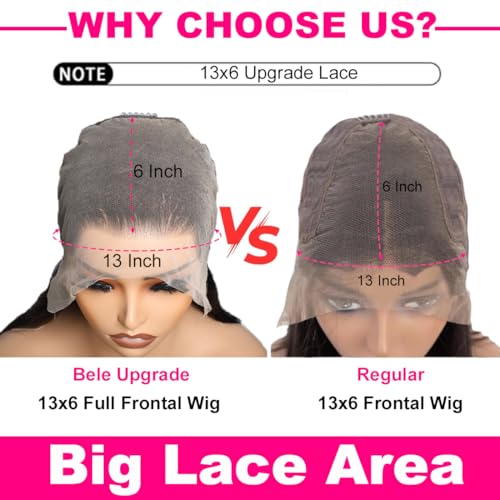 BELE 13x6 Full Lace Front Wigs Human Hair HD Transparent Body Wave Lace Front Wigs Human Hair Upgraded 14A Pre Plucked Bleached Tiny Knots Full Lace Frontal Wig 180 Density Natural Black 26 Inch