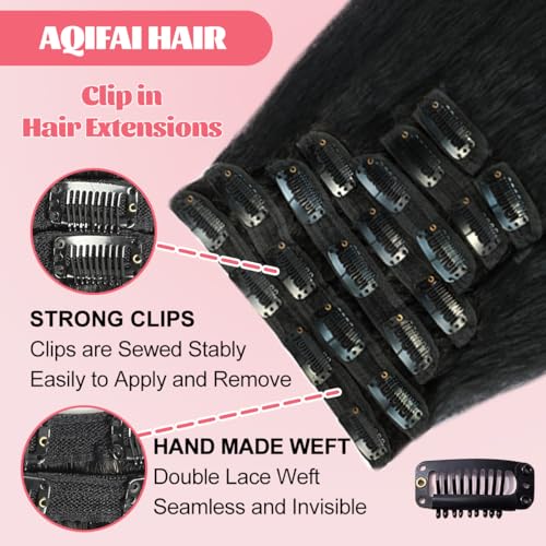 Clip in Hair Extensions Real Human Hair Extensions 110g 8Pcs/Set Kinky Straight Brazilian Human Hair Clip in Extensions for Women Seamless Clip Ins for Black Women Double Weft with 20Clips (14Inch)