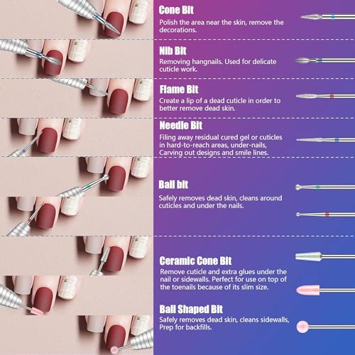 30Pcs Nail Drill Bits Set: 3/32 Inch Carbide Cuticle Ceramic Diamond Nail Bits for Nail Drill for Acrylic Gel Nail Manicure Pedicure Remover Tools for Home Salon