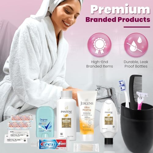 Trektote Travel Toiletry Kit For Women ? 15 Piece Set of Premium Travel Size Toiletries, TSA Compliant Travel Essentials, Includes Shampoo And Conditioner, Body Wash, Toiletry Bag & More