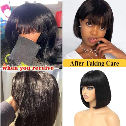 Lusina Short Bob Wig Human Hair Glueless 2x4 HD Lace Colsure Wigs, Ready to Go Wigs For Women Beginner Friendly (Black, 14 Inch)