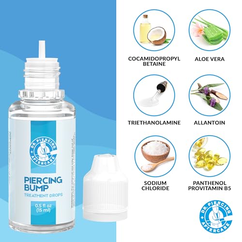 Dr. Piercing Aftercare Keloid Drops ? Non-Greasy Saline Solution for Keloid Bump Removal for Piercings - May Reduce Appearance of Nose Piercing Bump, Nose Ear Lip Belly (15 mL)