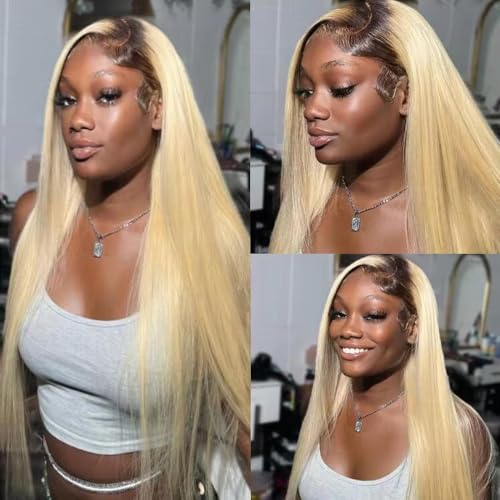 SOSEXY 13x4 Ombre Blonde Human Hair Lace Front Wigs Pre Plucked 1B/613 Ombre Lace Front Wig Human Hair 150% Density Colored Glueless Wigs Human Hair 28 Inch