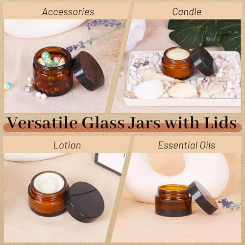 AuroTrends 1 oz Glass Jars with Lids 24Pack- Mini Amber Glass Jar/Cosmetic Containers with UV Protection,Travel Labels (30ml, Set of 24)