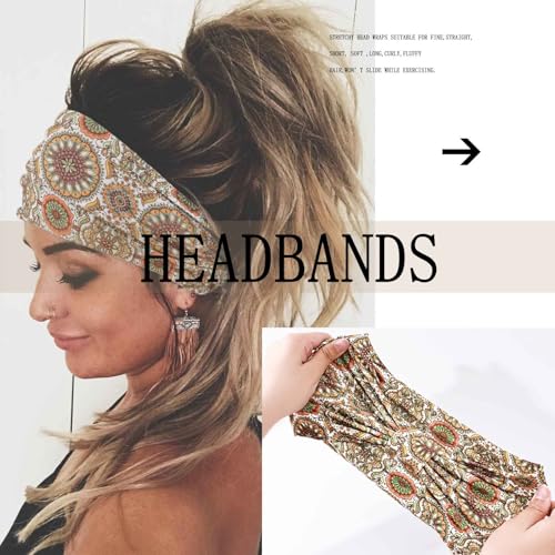 Acenail Wide Headbands Women Boho Turban Knotted Headband Floral Elastic Non Slip Hairband Workout Yoga Head Scarfs Bohemian Headwraps Fashion Hair Accessories for Women 4Pcs (Stylish)