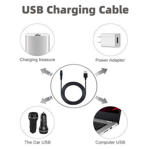 Qjin USB Charging Cable for Philips Norelco Shaver S3243, S3341, S5880, S7885, S7886, S7887, X3001 - Power Cord 5V - 2 Pcs