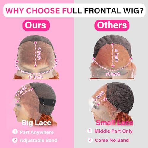 SOEZ 26 Inch Ginger Orange Lace Front Wigs Human Hair Deep Wave 13x4 HD Transparent Lace Frontal Wig for Women 180% Density Curly Wet and Wavy Lace Front Wigs Human Hair 350# Colored Glueless Wig
