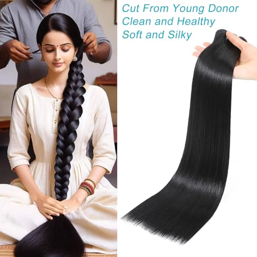 Indian Raw 1 Bundle Human Hair,16A Super Soft Silky Straight Human Hair Bundles,Salon Quality Full And Thick No Tangle Triple Lifespan Than Regular Virgin Hair Natural Black 22 Inch