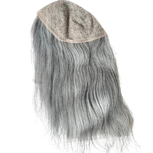 Swiss Full Lace Men¡¯s Toupee Real Human Hair 1B Mixed 80% Grey Synthetic Hair Replacement for Men Hairpiece 12inch Long Hair