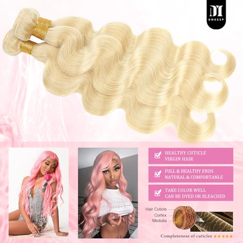 DMKEEP 613 Bundles Human Hair 20 Inch - 12A Blonde Body Wave Bundles 100% Unprocessed Brazilian Virgin Hair Single Bundle 100g Quick Weave Real Human Hair Extensions
