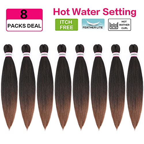 ATRAENTE Pre Stretched Braiding Hair,20 Inch Ombre Braiding Hair, Two Tone Yaki Texture Prestretched Crochet Braids Professional Synthetic Hair Extension Itch Free Hot Water Setting (20" T1B/30#)