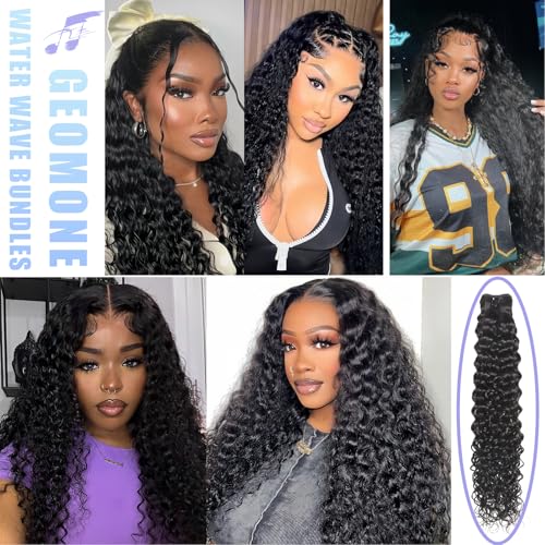 4 Water Wave Human Hair Bundles 18 20 22 24 Inch Wet and Wavy Bundles 10A Brazilian Quick Weave Human Hair 100% Unprocessed Virgin Hair Natural Black