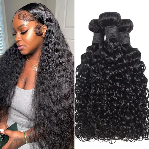 Water Wave Human Hair Bundles 26 28 30 12A Double Weft Deep Curly Wave Bundles 100% Unprocessed Brazilian Virgin Human Hair Natural Black Color Wet And Wavy Hair Extensions