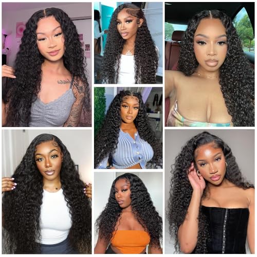 13x4 HD Lace Frontal Human Hair Deep Wave Ear to Ear Lace Frontal Closure Free Part 12 Inch Unprocessed Brazilian Curly Virgin Hair Extensions HD Lace Closure for Black Women Pre Plucked Natural Black