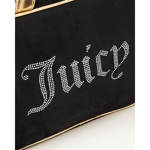 Juicy Couture Black Makeup Bag Cosmetics Organizer Travel Essentials Weekender Velour Rhinestone Gold Trim