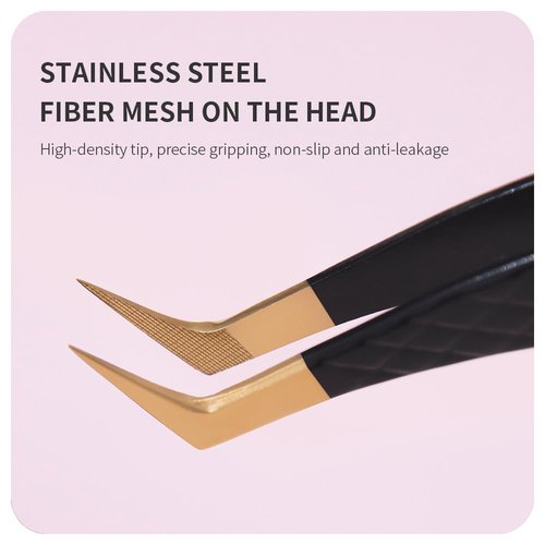 ANNAFRIS Lash Tweezers for Eyelash Extensions,Precision Fiber Tip for Volume Eyelash Extension,Lash Extension Tweezers for Easy Application and Removal (Black, 3PCS-03)