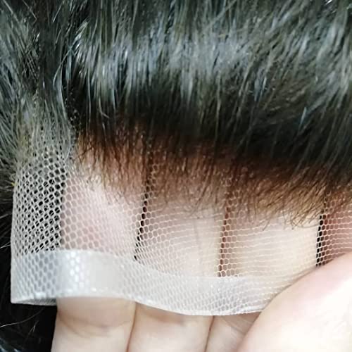 Toupee for Men 8X10 Men Straight Hair Pieces Mens FPM Toupee Hair Replacement System 100% European Real Human Lace Hairsystem Fine Lace Front and top with PU #1 Jet Black