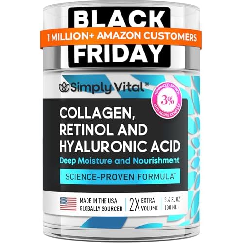 SimplyVital Collagen, Retinol & Hyaluronic Acid Cream - Anti-Aging Retinol Cream for Face, Neck & D?collet? - Made in USA - Daily Moisturizer Face Cream - 3.38 fl oz