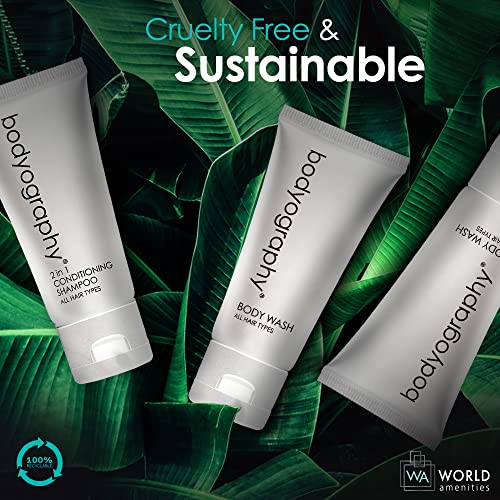 World Amenities - Bodyography blanc- Bulk Body Wash | 300 Count, 1.4oz | Vanilla White Tea, Mini Travel Size Toiletries (100% Recyclable Tube with Flip Top Cap) Hotel Amenities.
