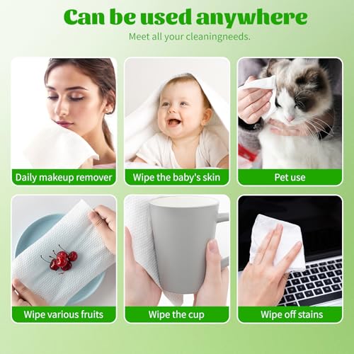 Disposable Face Towels 100 Count, Biodegradable Facial Towels for Sensitive Skin, Ultra Soft & Thick Face Cloth, Lint- free Dry Wipes for Makeup Remover, Skincare and Cleansing