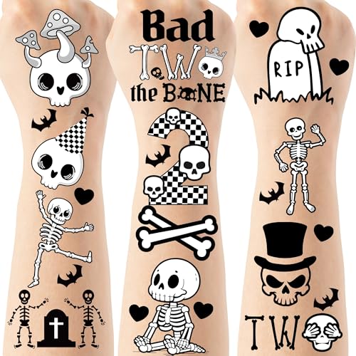 Bad Two Birthday Temporary Tattoos for Kids - 256 Pcs Funny Fake Tattoo for 2nd Birthday Party Decorations, Fun Favors Supplies Stickers for Boys Girls(8 Sheets)