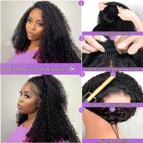 Half Wig Human Hair Jerry Curly Half Wig 200% Density Wear And Go Glueless Wigs Human Hair 3 In 1 Half Wigs With Drawstring Seamless Flip Headband Wig For Women 26Inch