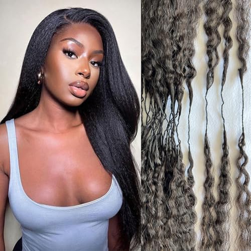 Kinky Straight Feather Crochet Human Hair Extension Yaki Wave Pre Separated Knotless Crochet Hair Micro Bundles With Loop For Reusable Boho Braids 18Inch 120g 100Strands