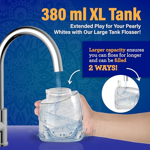 GuruNanda Water Dental Flosser 2.0 XL ? 380ML Large Tank, 4 Flossing Modes, Cordless & Portable with Smart Timer for Deep Cleaning & Happy Gums - White