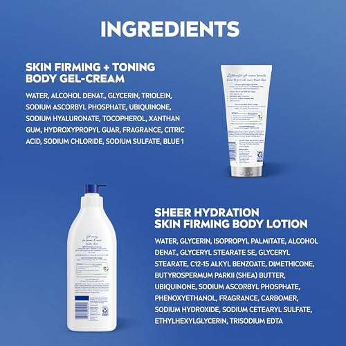 NIVEA Sheer Hydration Skin Firming Body Lotion (16.9 Fl Oz) + Skin Firming & Toning Body Gel Cream with Hyaluronic Acid (6.7 Oz), Enriched with Q10 and Vitamin C
