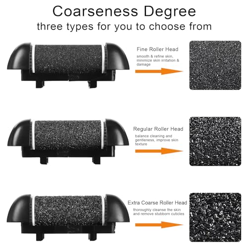 6pcs Replacement Roller Refill Heads for Electric Callus Remover,Feet Pedicure Kit Refill Rollers, 2 Extra Coarse, 2 Regular Coarse, 2 Fine Coarse Refill Rollers (Black)