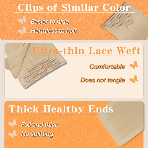 Clip in Hair Extensions Long Straight, 100% Real Human Hair,No Tangle & Smooth,130g, 22 Inch#60 Platinum Blonde