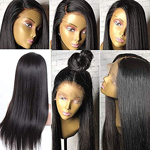 Human Hair Lace Front Wigs Pre Plucked Virgin Brazilian Human Hair Wigs for Black Women Silky Straight Glueless Lace Front Wig with Baby Hair Straight Human Hair Wig Bleached Knots 130% Density 14"