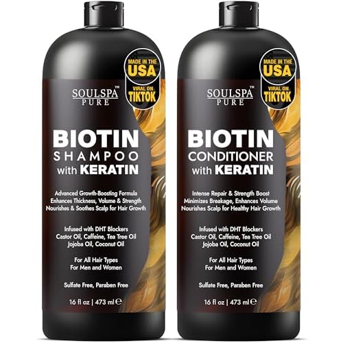 Biotin Shampoo and Conditioner Set with Keratin - Sulfate-Free Advanced Anti-Thinning, Hair Growth Shampoo and Conditioner Combo Repair Formula - with DHT Blockers, for Men & Women - 16 fl oz each