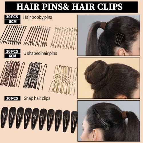 FANDAMEI Hair Ties Kit for Women, Velvet Scrunchies, Elastic Rubber Bands, Seamless Hair Ties, Hair Clips, Bobby Pins, U Shaped Hair Pins for Styling, Hair Accessories Kit
