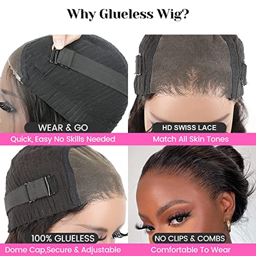 ISEE HAIR Lace Front Wigs Human Hair Kinky Straight Wear & Go Glueless Wigs Natural Hairline Pre Cut 7x5 HD Lace Closure Wig Beginner Friendly 180% Density (Natural Color, 18 Inch)