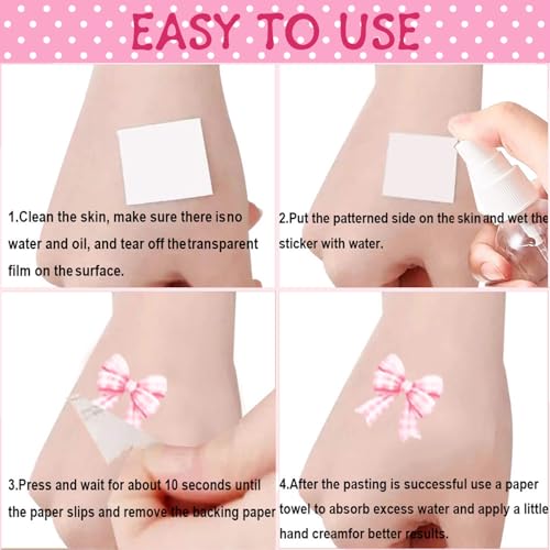 96 PCS Pink Coquette Bows Temporary Tattoos Stickers, Pink Bow Party Favors Coquette Bow Birthday Party Decorations Supplies for Adults Women, 16 Sheets