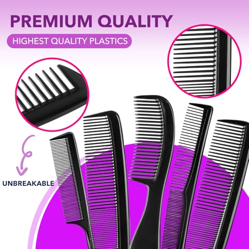 5 Piece Combs for Women and Man, Premium Black Hair Comb, Fine Tooth Tail Professional Combs and Styling Comb Set, Perfect for Parting, Teasing, Hairdressing, and Everyday Styling