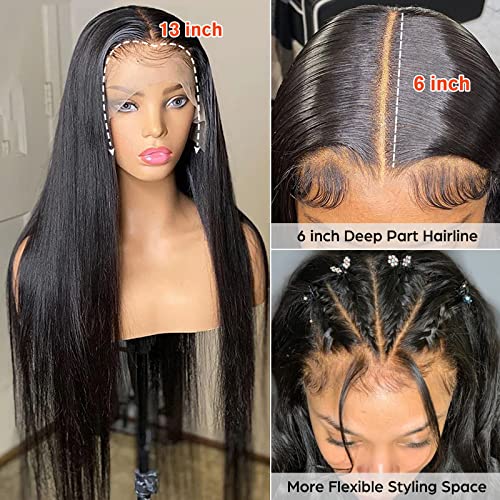 30 Inch 13x6 Lace Front Wigs Human Hair 15A Straight HD Lace Frontal Wigs Human Hair for Black Women Glueless Wigs Pre Plucked with Baby Hair Natural Hairline
