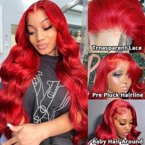 Ice Pear 26 Inch Red Wig Human Hair Pre Plucked Red Lace Front Wigs Human Hair 200% Density 13x6 Colored Wigs for Women Red Body Wave Lace Front Wig