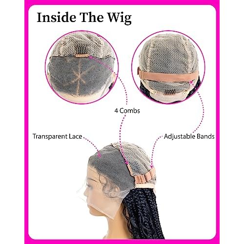 PIB 32'' Single Full Lace Braid Wig ? Boho Box Braided Wig Triangle Parted, Knotless Braided Wigs for Black Women, Synthetic Lace Wigs with Natural Baby Hair (613, Platinum Blonde)