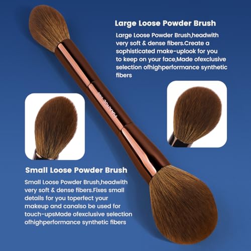 MAANGE 20 PCS Makeup Brush Set with Bag, Double-ended Kabuki Brush Foundation Contour Brush for Liquid Powder Concealer Eye Shadows Cream Cosmetics Blending Blush Face Makeup Tools (Brown)